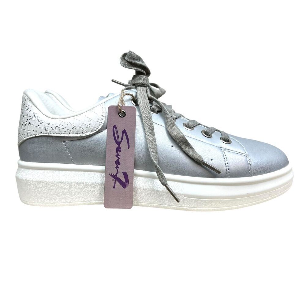 Seven 7 Womens Sneaker Miki Metallic Silver Cushioned Low Top Lace Up Size‎ 9